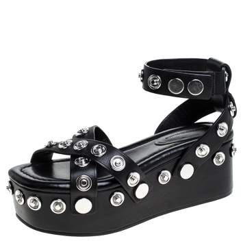 Pre Owned Alexander Wang Black Leather Sandrah Flatform Sandals Size 36