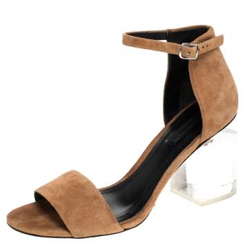 Pre Owned Alexander Wang Beige Suede Abby Lucite Tilt Heel Sandals Size 37.5