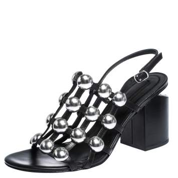 Pre Owned Alexander Wang Black Leather Dome Studded Nadia Sandals Size 39.5