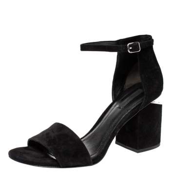 Pre Owned Alexander Wang Black Suede Leather Abbey Block Heel Ankle Strap Sandals Size 40