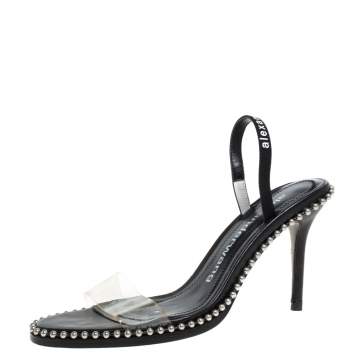 Pre Owned Alexander Wang Black Leather and PVC Studded Slingback Nova Sandals Size 38