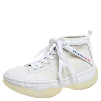 Pre Owned Alexander Wang White Mesh and Leather Trim A1 High Top Sneakers Size 39
