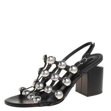 Pre Owned Alexander Wang Black Leather Dome Studded Nadia Sandals Size 41