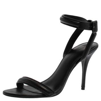 Pre Owned Alexander Wang Black Lizard Embossed Leather Antonia Ankle Wrap Sandals Size 38.5