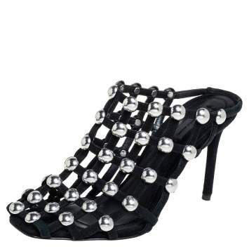 Pre Owned Alexander Wang Black Suede Embellished Sadie Mules Size 37