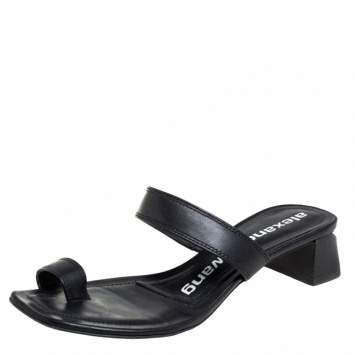 Pre Owned Alexander Wang Black Leather Ellis Toe Ring Slide Sandals Size 35