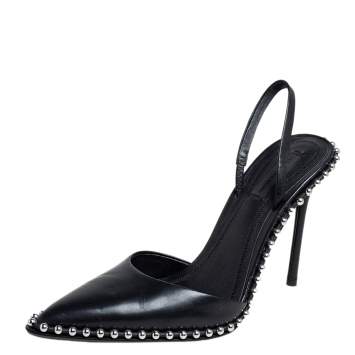 Pre Owned Alexander Wang Black Leather Nova Studded Rina Slingback Sandals Size 38