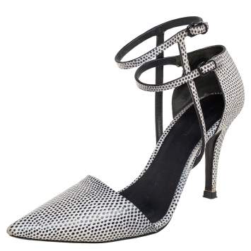 Pre Owned Alexander Wang Black/White Lizard Embossed Leather D'Orsay Pumps Size 40