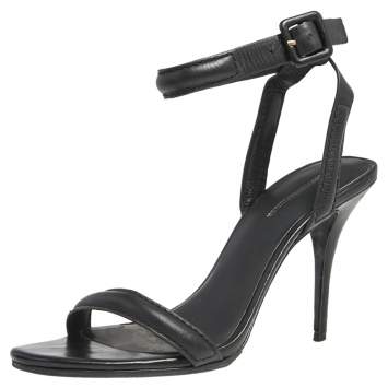 Pre Owned Alexander Wang Black Leather Antonia Ankle Wrap Sandals Size 37
