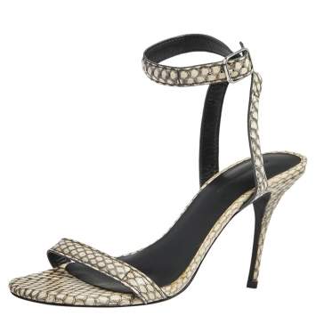 Pre Owned Alexander Wang Beige/Black Snakeskin Embossed Leather Antonia Ankle Wrap Sandals Size 38