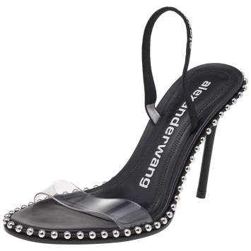 Pre Owned Alexander Wang Black PVC Studded Slingback Nova Sandals Size 38.5