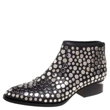 Pre Owned Alexander Wang Black Studded Leather Gabi Ankle Boots Size 36.5