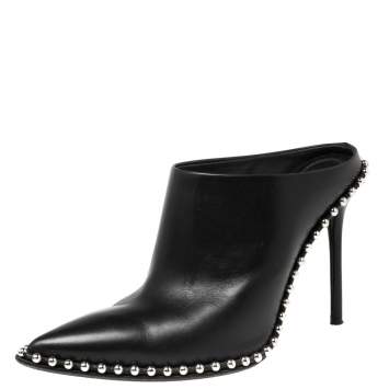 Pre Owned Alexander Wang Black Leather Eri Studded Mules Size 37