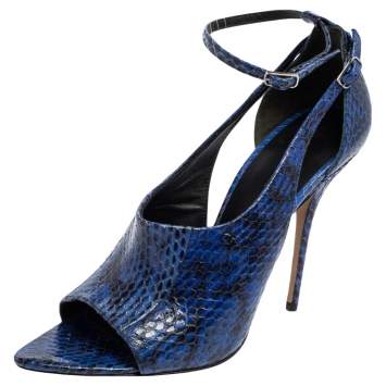Pre Owned Alexander Wang Blue Snakeskin Embossed Leather Carolyn Ankle-Strap Sandal Size 39