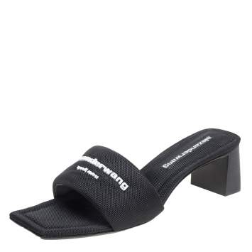 Pre Owned Alexander Wang Black Woven Fabric Anya Logo Slide Sandals Size 41