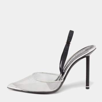 Pre Owned Alexander Wang Silver Mesh and Leather Alix Slingback Pumps Size 39