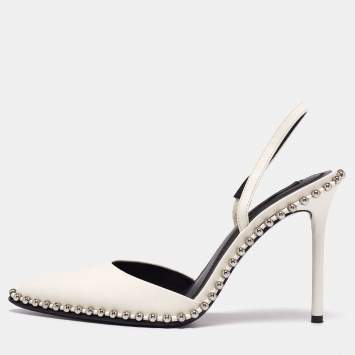 Pre Owned Alexander Wang White Leather Nova Studded Rina Slingback Sandals Size 36