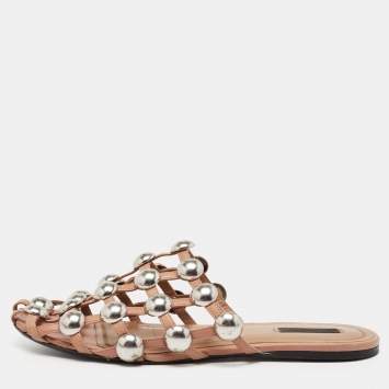 Pre Owned Alexander Wang Beige Leather Amelia Flat Mules Size 41
