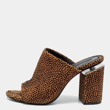 Pre Owned Alexander Wang Brown/Black Animal Print Suede Avery Block Heel Mules Size 38