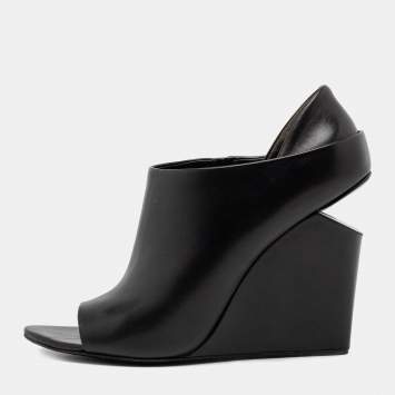 Pre Owned Alexander Wang Black Leather Alla Wedge Peep Toe Pumps Size 38