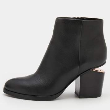 Pre Owned Alexander Wang Black Leather Gabi Ankle Length Boots Size 36
