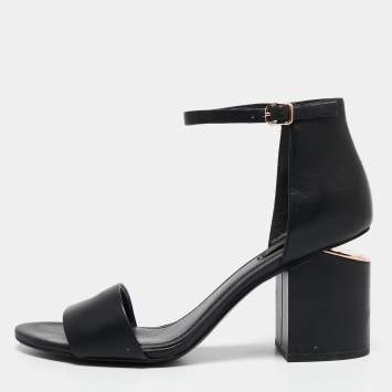 Pre Owned Alexander Wang Black Leather Abby Ankle-Strap Block Heel Sandals Size 39