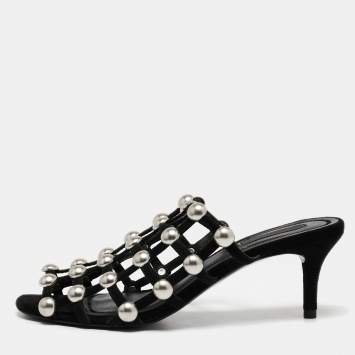 Pre Owned Alexander Wang Black Suede Studded Slide Sandals Size 37
