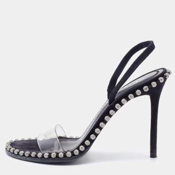 Pre Owned Alexander Wang Black/Transparent Suede and PVC Nova Slingback Sandals Size 37