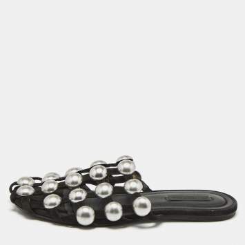 Pre Owned Alexander Wang Black Satin Amelia Mule Flats Size 36.5