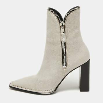 Pre Owned Alexander Wang Light Grey Leather Lane Ankle Boots Size 38.5