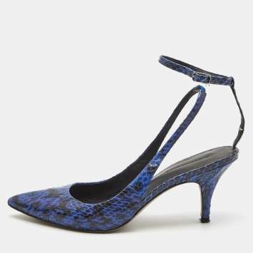 Pre Owned Alexander Wang Blue/Black Python Leather Lera Ankle Strap Pumps Size 37