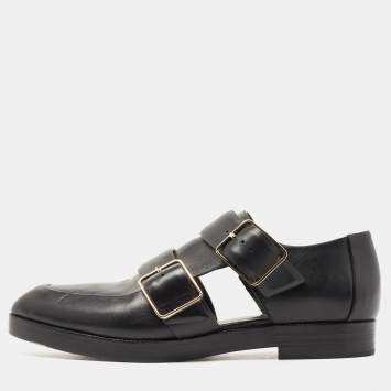 Pre Owned Alexander Wang Black Leather Double Cutout Monk Strap Loafers Size 38