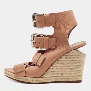 Pre Owned Alexander Wang Pink Nubuck Leather Buckle Ankle Cuff Espadrille Sandals Size 40