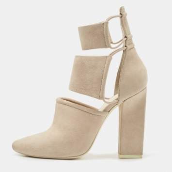 Pre Owned Alexander Wang Light Grey Nubuck Leather Mackenzie Cut Out Booties Size 39