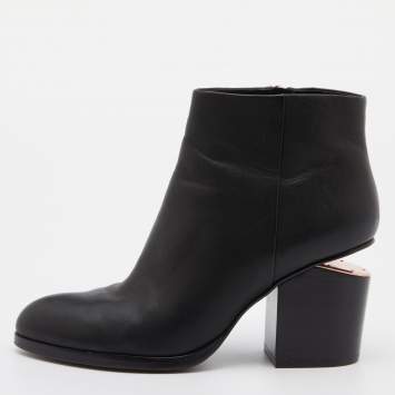 Pre Owned Alexander Wang Black Leather Gabi Ankle Booties Size 39.5