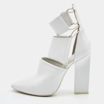 Pre Owned Alexander Wang White Leather Mackenzie Cut Out Booties Size 38