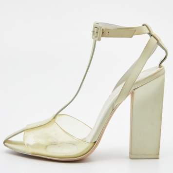 Pre Owned Alexander Wang Light Yellow Leather and PVC T-Bar Ankle Strap Pumps Size 38