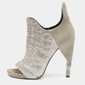 Pre Owned Alexander Wang Grey Lizard Embossed Leather and Suede Devon Graphic Ankle Boots Size 39