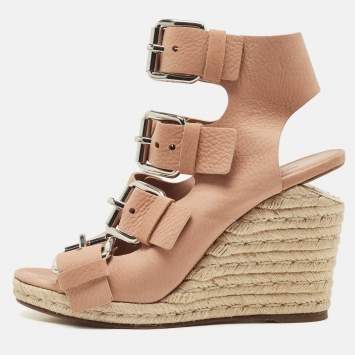 Pre Owned Alexander Wang Pink Leather Jo Buckle Espadrille Wedge Sandals Size 39