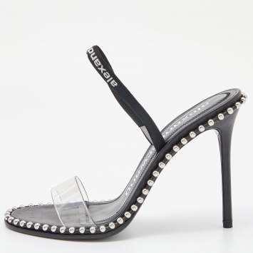 Pre Owned Alexander Wang Black PVC Studded Slingback Nova Sandals Size 39.5