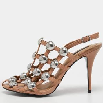 Pre Owned Alexander Wang Beige Studded Leather Sadie Slingback Sandals Size 38