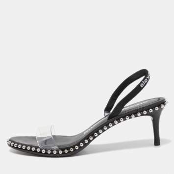 Pre Owned Alexander Wang Black PVC and Leather Studded Slingback Sandals Size 41