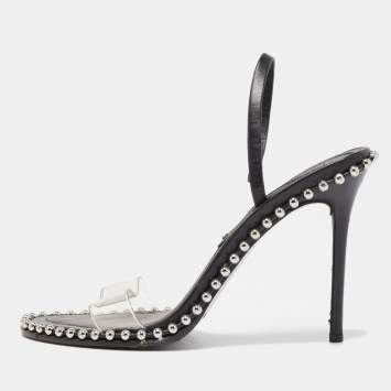 Pre Owned Alexander Wang Black PVC and Leather Studded Slingback Sandals Size 37.5