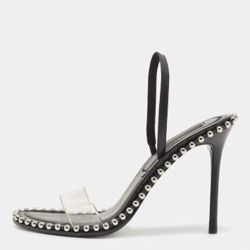Pre Owned Alexander Wang Black PVC and Leather Slingback Sandals Size 36.5