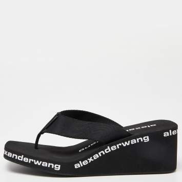 Pre Owned Alexander Wang Black Rubber Logo Flip Flops Size 37