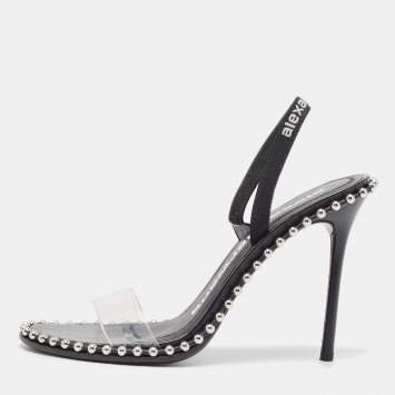 Pre Owned Alexander Wang Black PVC and Leather Studded Slingback Nova Sandals Size 38