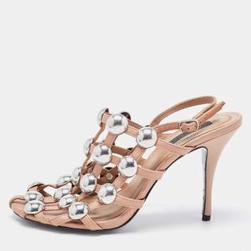 Pre Owned Alexander Wang Nude Leather Sadie Studded Caged Sandals Size 37.5
