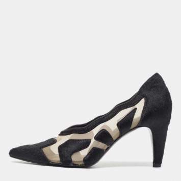 Pre Owned Alexander Wang Black Calf hair and Mesh Embellishments Pumps Size 37