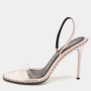 Pre Owned Alexander Wang Light Pink/Black Leather and PVC Studded Nova Sandals Size 41