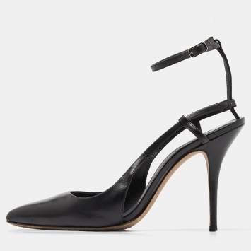 Pre Owned Alexander Wang Black Leather Slingback Ankle Strap Pumps Size 38